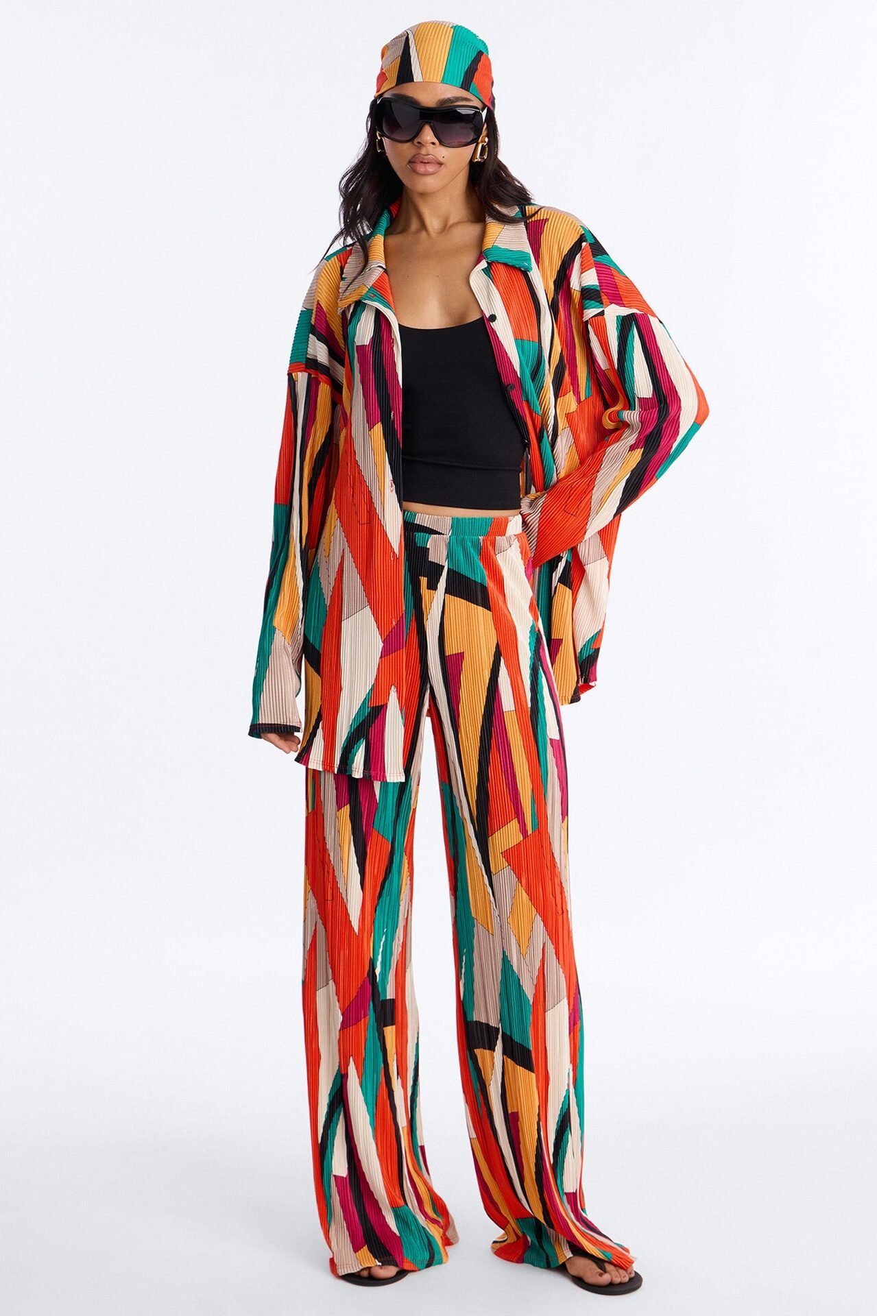 Melissa 3 Piece Plisse Pant Set - Multi Color