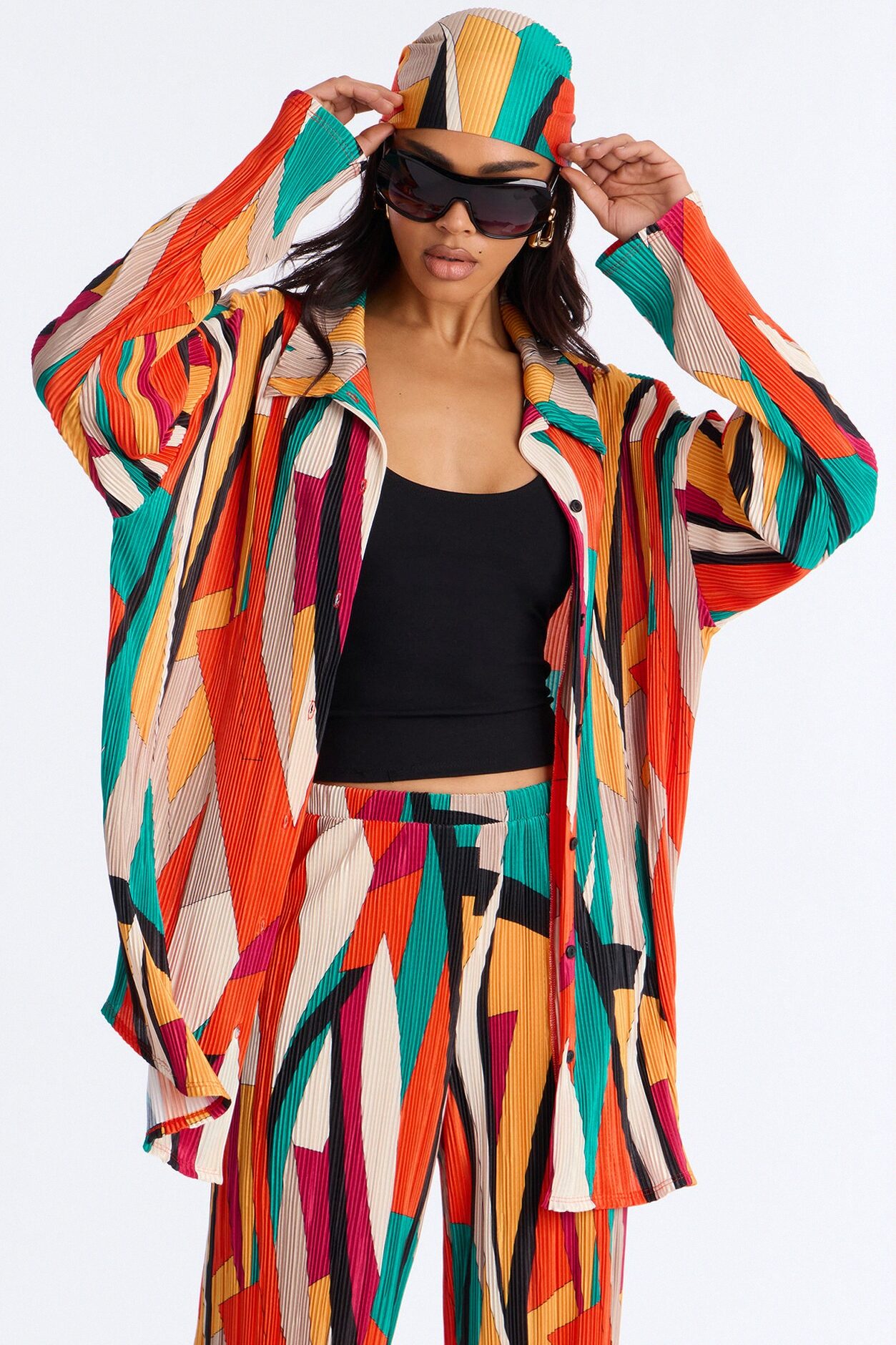 Melissa 3 Piece Plisse Pant Set - Multi Color