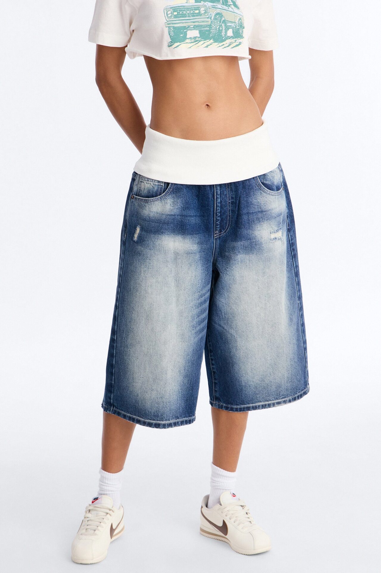Cyber Crush Foldover Denim Jorts - Dark Wash