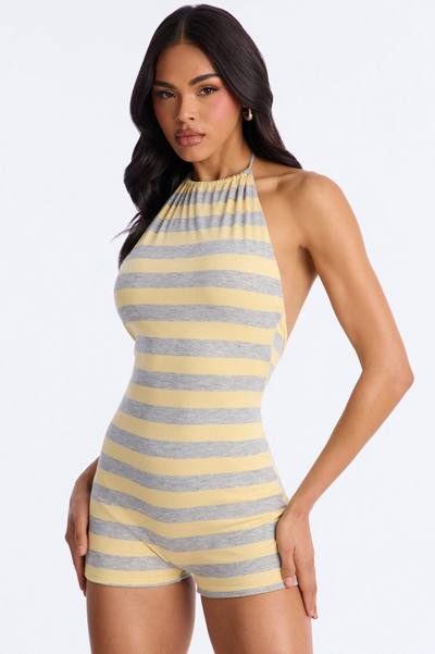 Bria Striped Backless Romper - Yellow