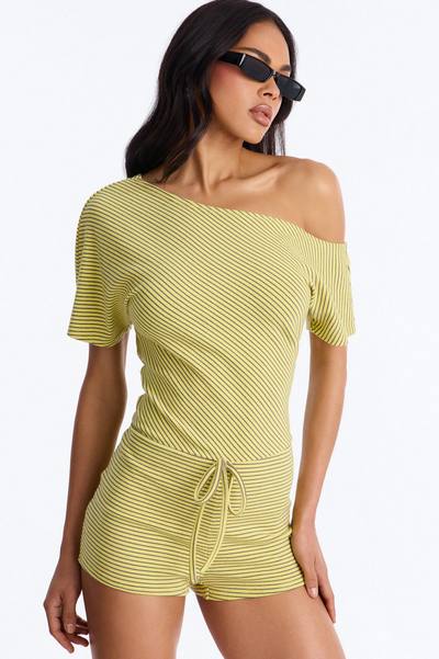 Sunny Side Striped Romper - Yellow