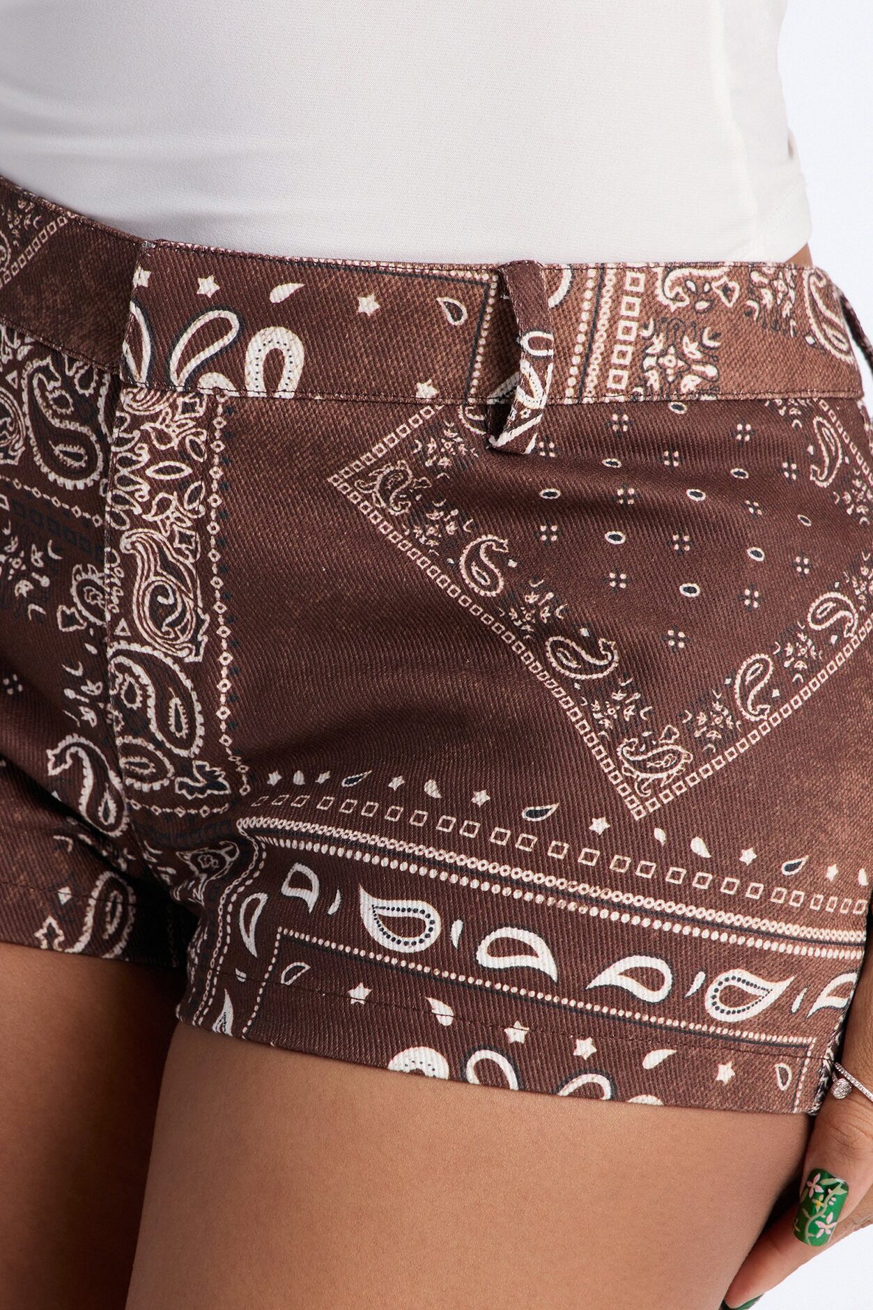 Swing My Way Paisley Printed Micro Short 1″ - Brown Combo
