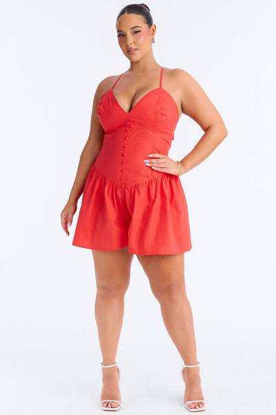 Girl Who Brunches Poplin Romper - Orange