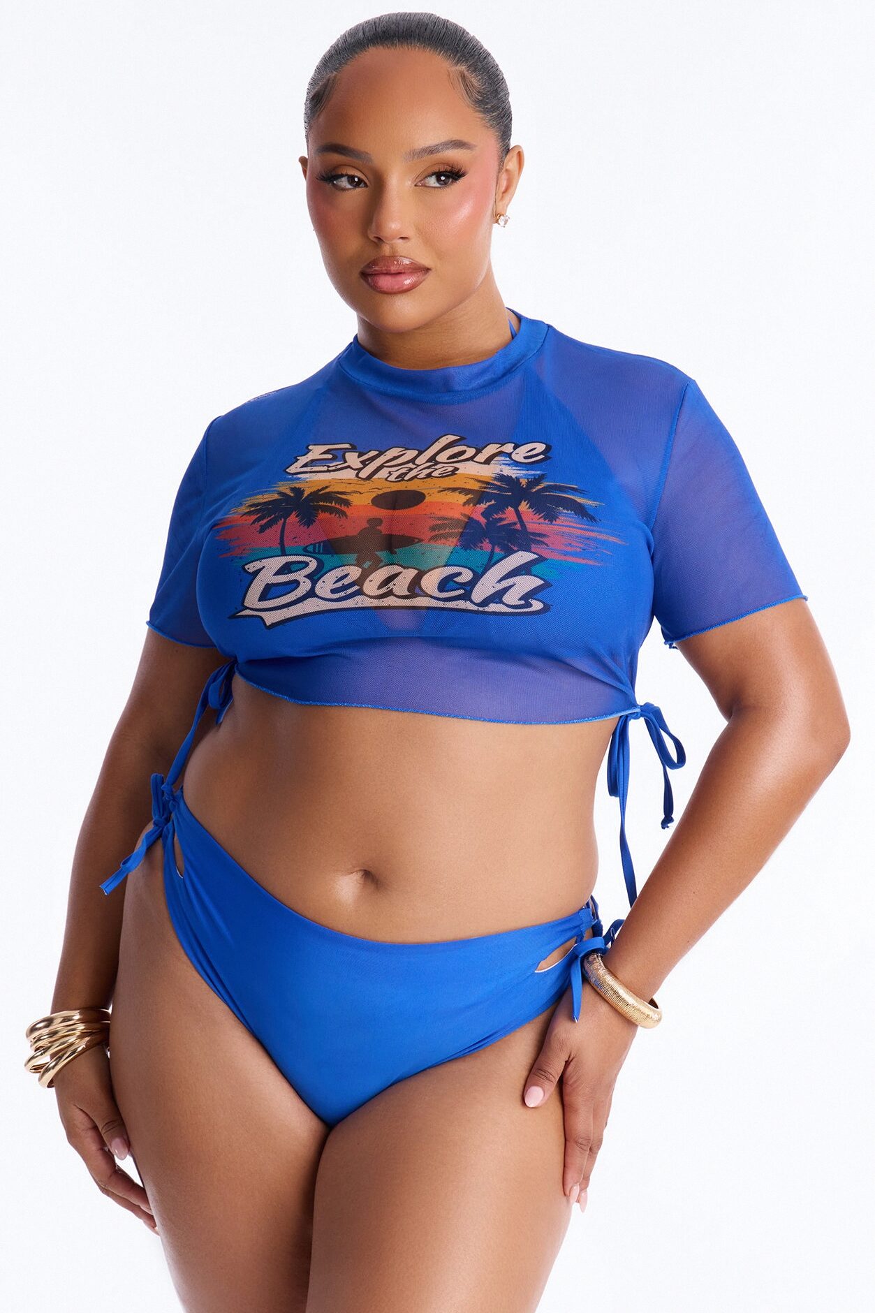 Malibu Blue 2 Piece Graphic T-Shirt Bikini Set - Blue