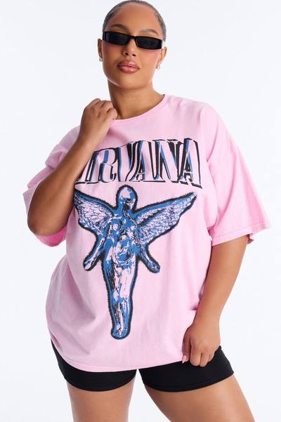 Nirvana Mineral Washed Front And Back Graphic Tee - Pink