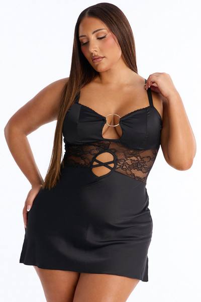 Sweet Vice Satin Lace Chemise - Black