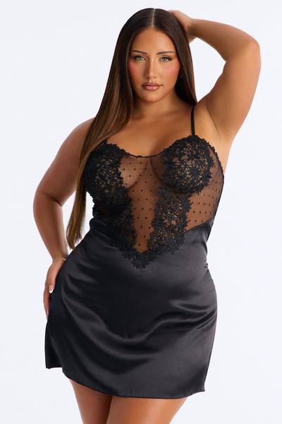 My Amour Satin Mesh Babydoll - Black