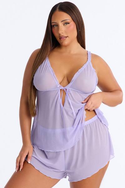 Evangelina 2 Piece Mesh Flyaway Short Set - Lavender