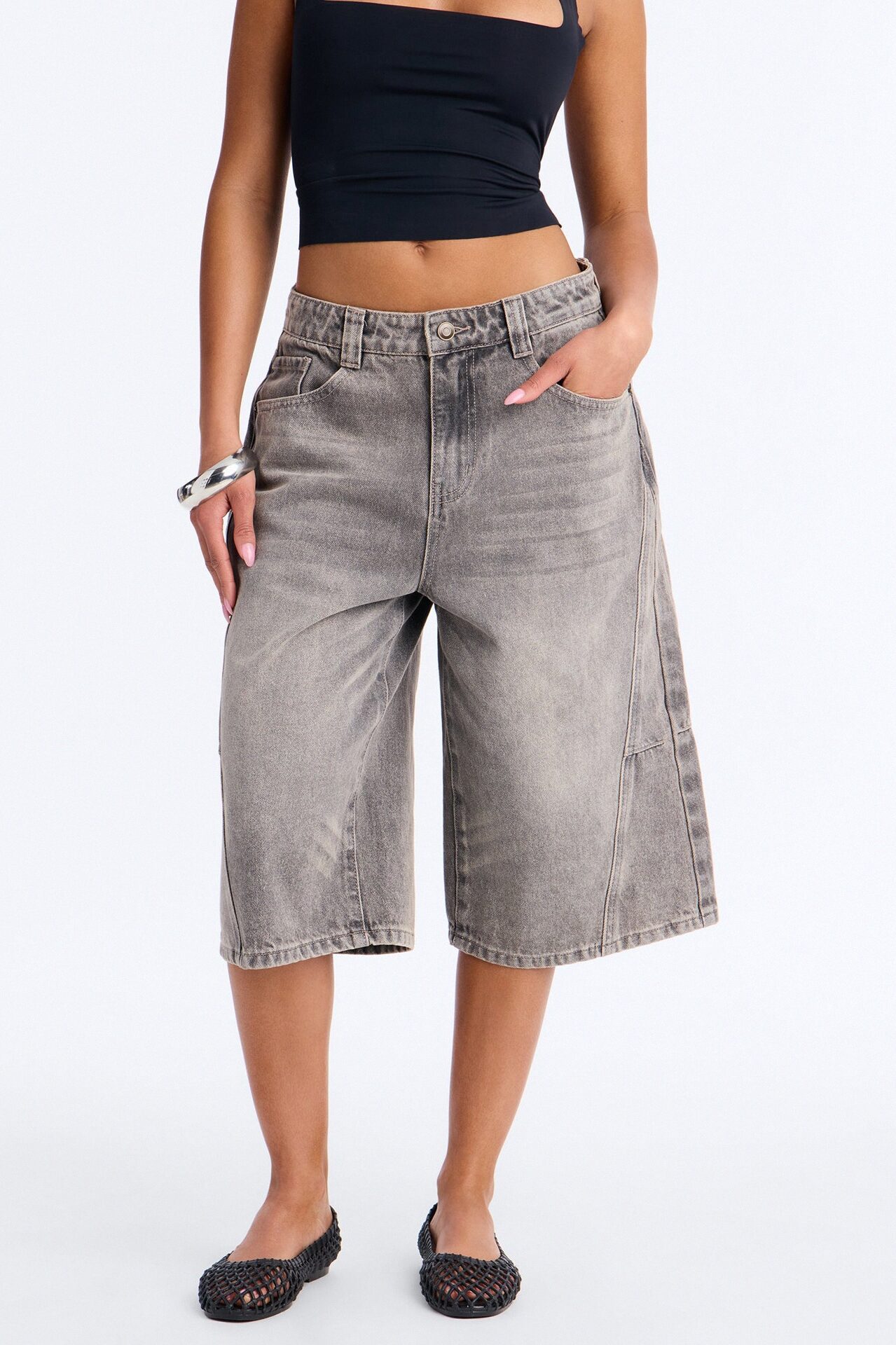 California Forever Denim Jorts - Grey