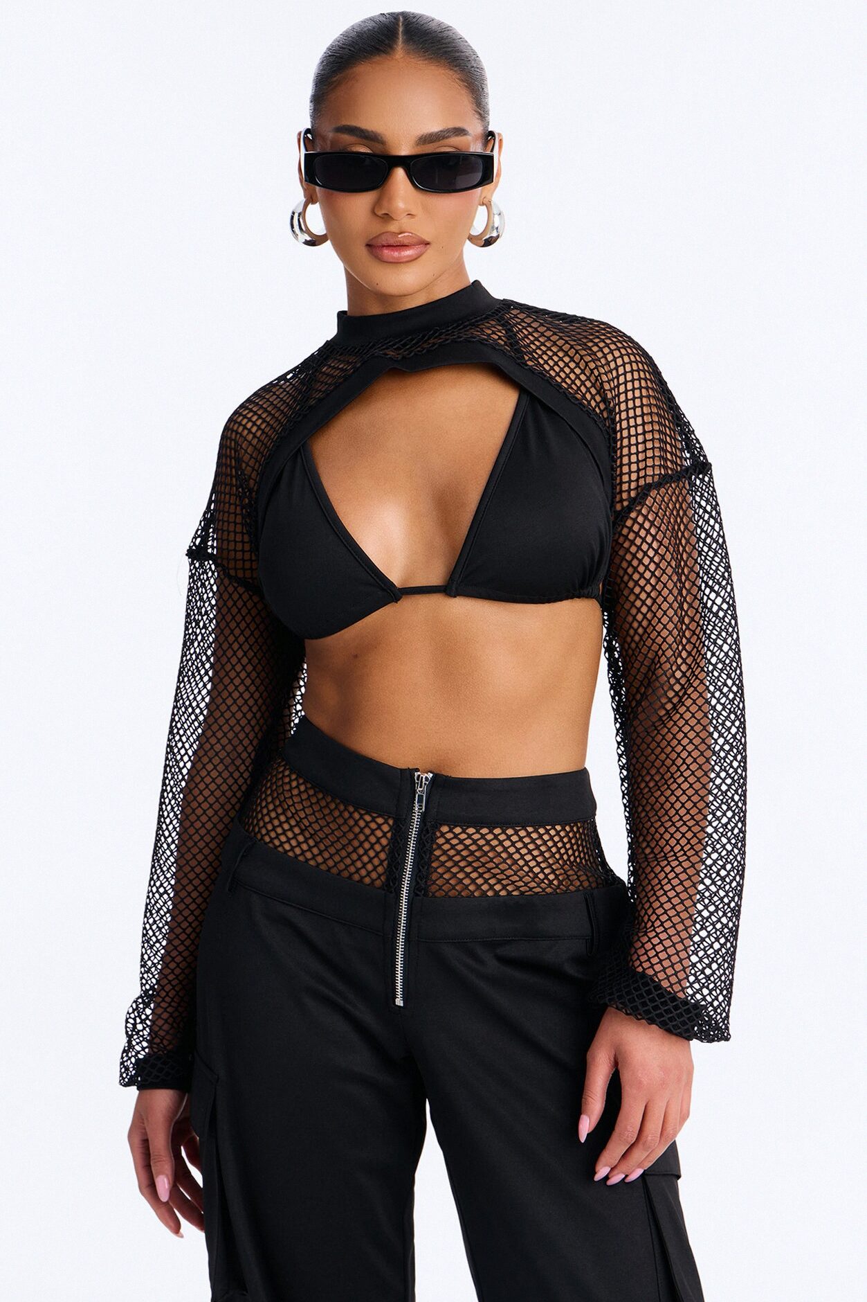 Rayne Fishnet 3 Piece Jogger Pant Set - Black