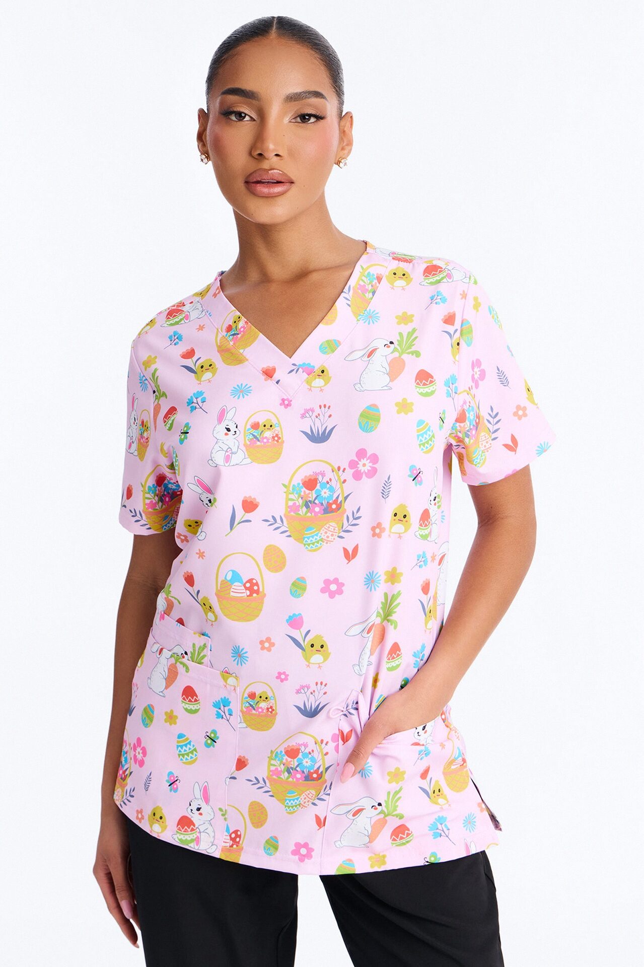 Egg Hunt Scrub Top - Pink/combo