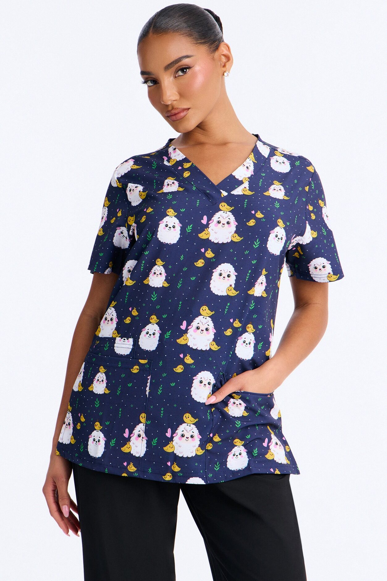 Ba Ba Baby Chick Scrub Top - Black/combo