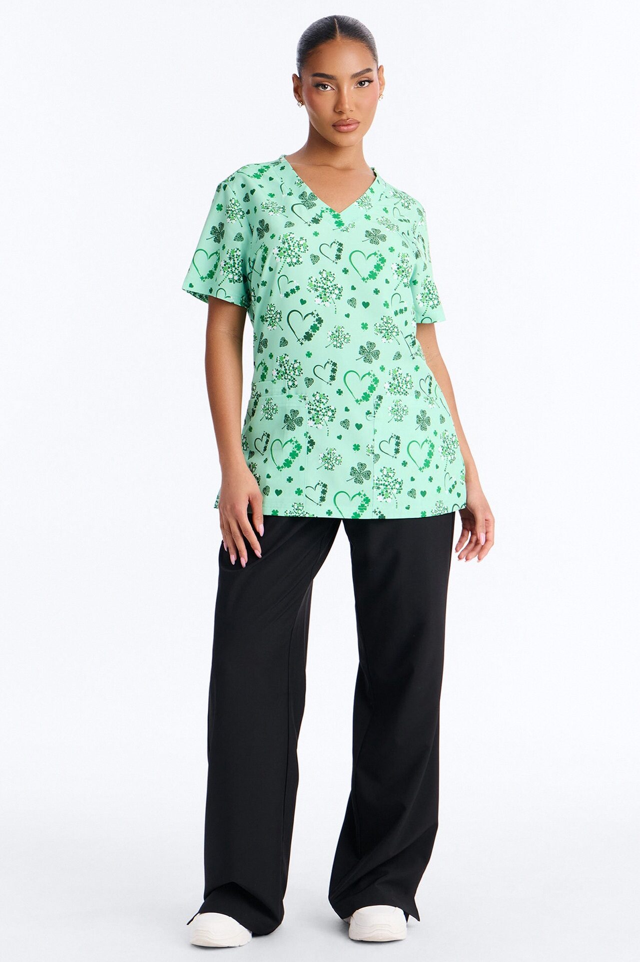 Lucky In Love Scrub Top - Green/combo
