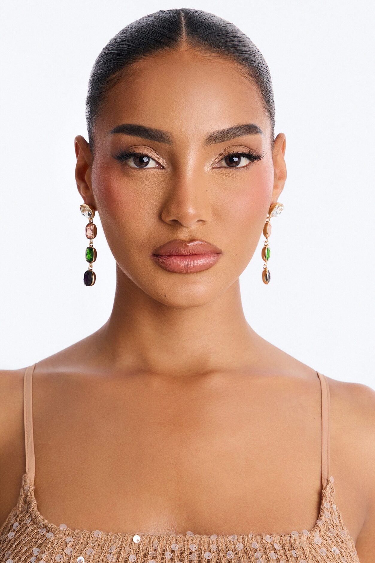 Only Fall Rhinestone Drop Earrings - Gold/Green