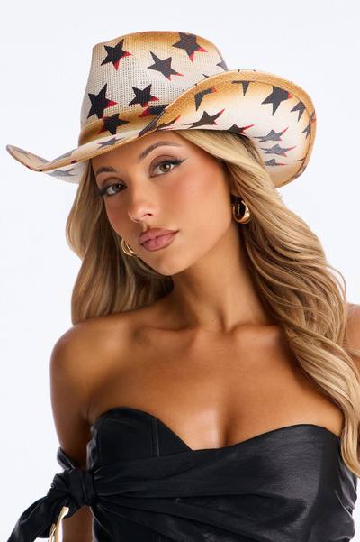 Star Spangled Straw Cowboy Hat - Tan Multi Color