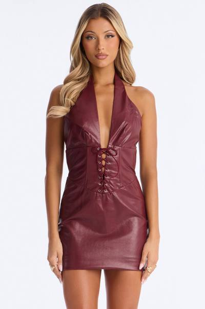 Electric Faux Leather Mini Dress - Wine