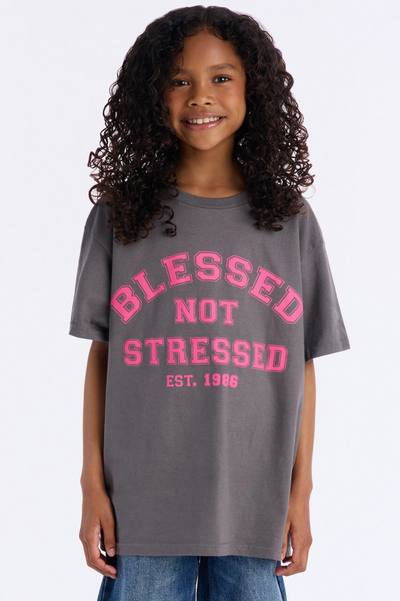 Mini Blessed Not Stressed Short Sleeve Tee - Charcoal