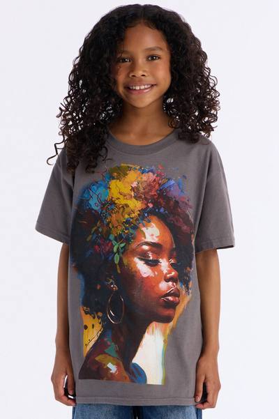 Mini Beautiful Woman Profile Tee - Charcoal