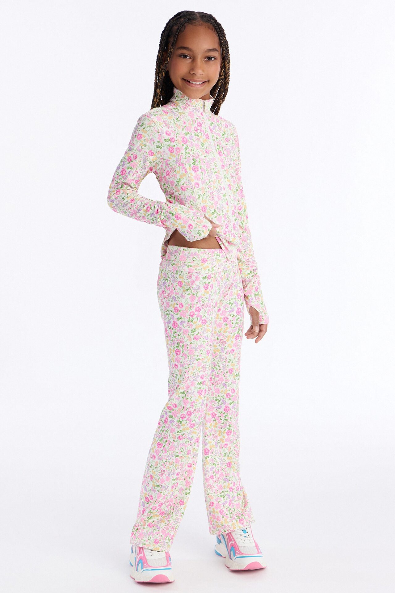 Mini So Grateful Floral Flare Pants - White/Pink