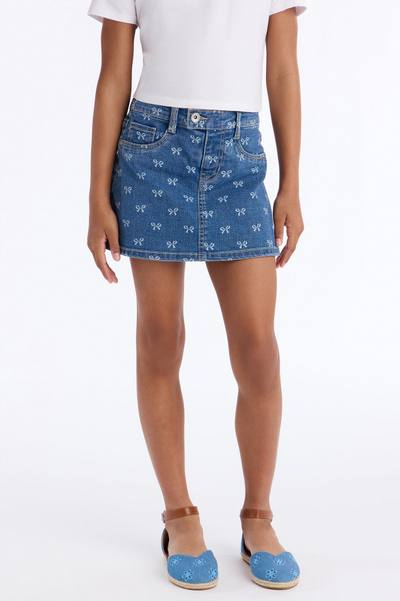 Mini Everything About It Printed Denim Skort - Medium Wash