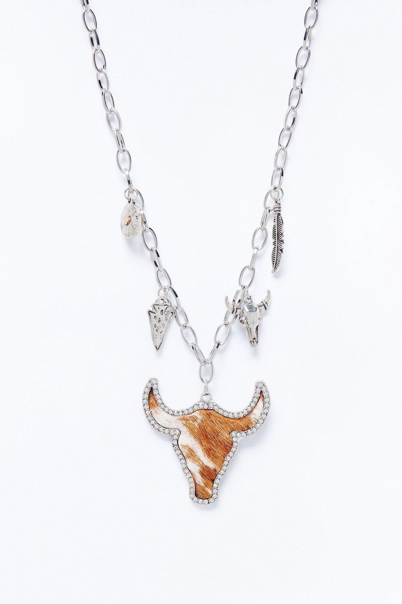 Bull Rider Pony Hair Charm Necklace - Silver