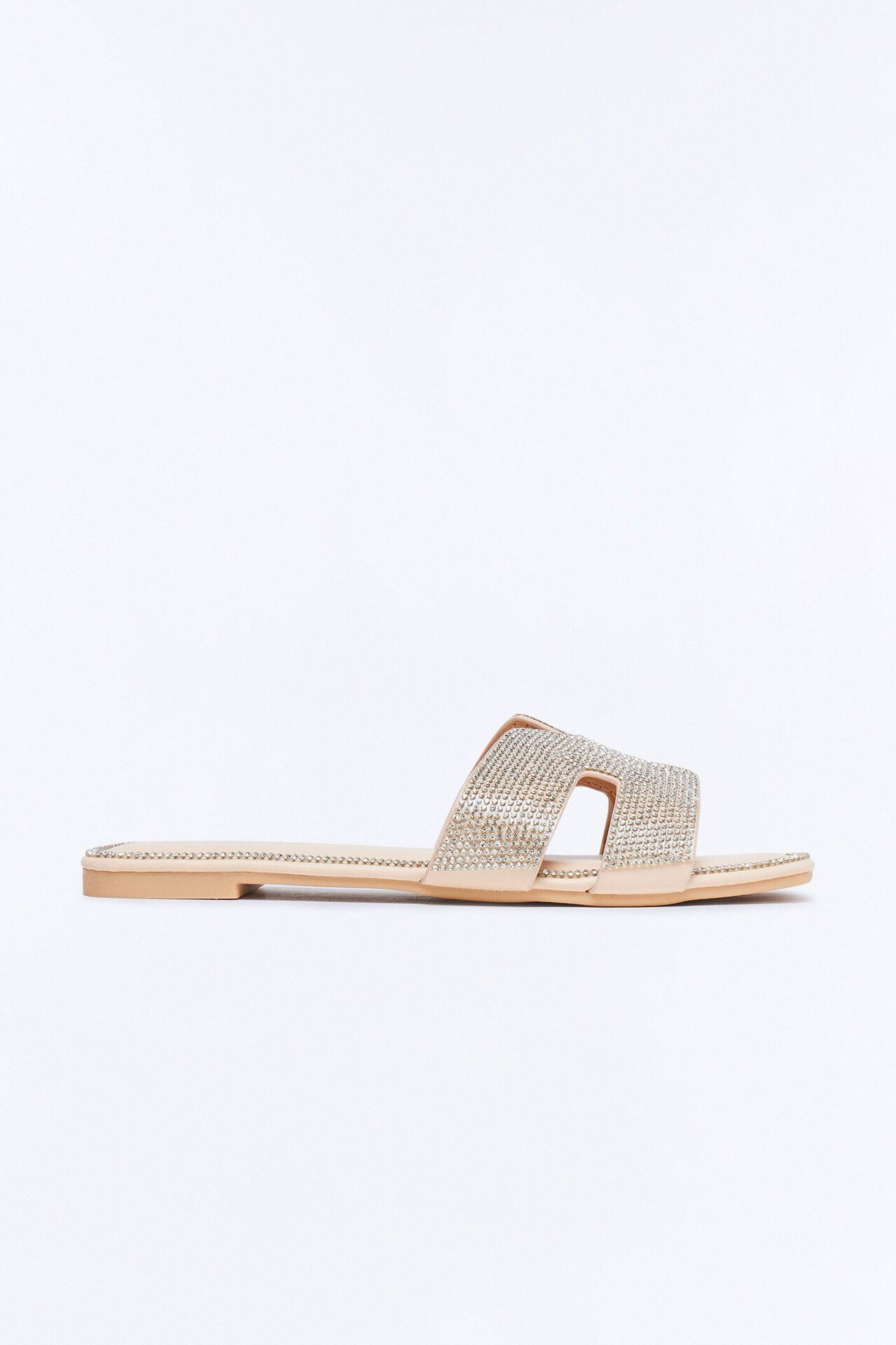 Marta Rhinestone Slip On Sandals - Beige