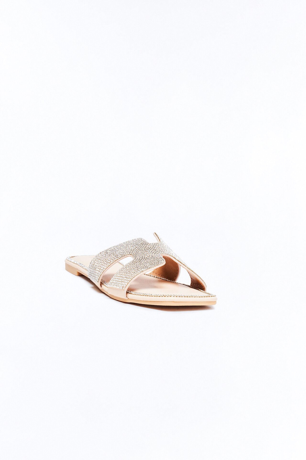 Marta Rhinestone Slip On Sandals - Beige