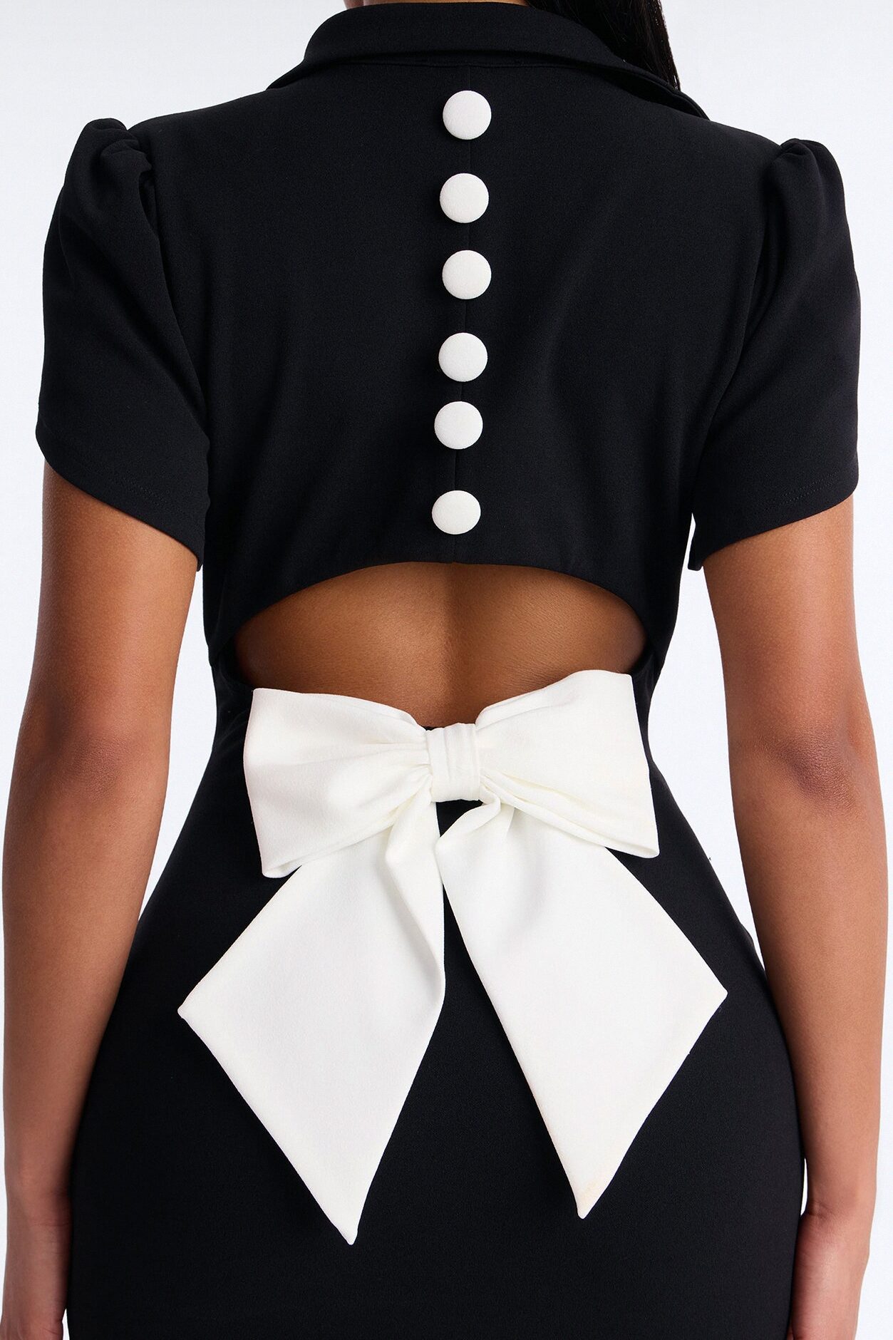 Marina Bow Midi Dress - Black/White
