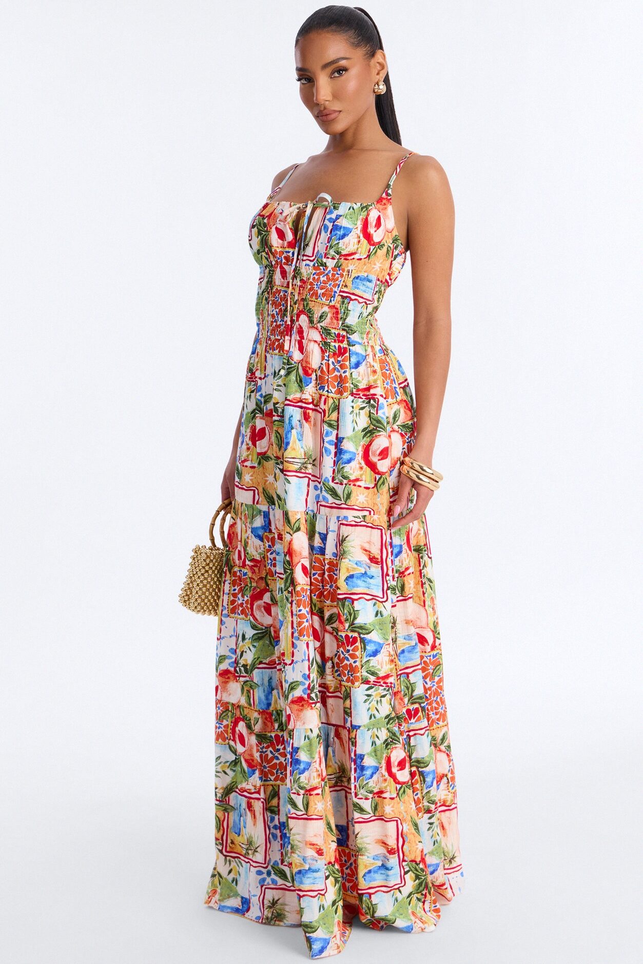 Portofino Smocked Maxi Dress - Multi Color