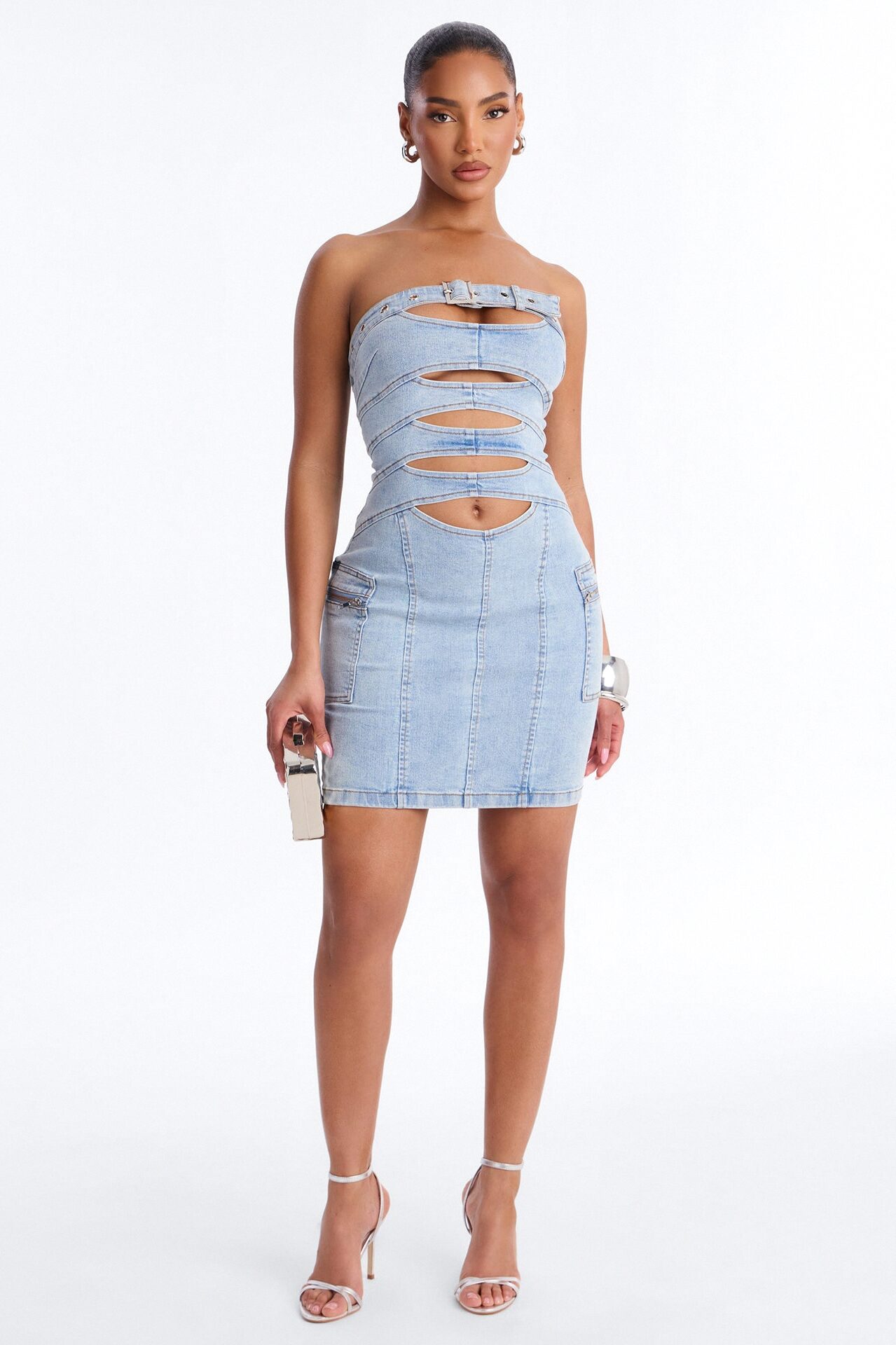 Love It Here Strapless Stretch Denim Micro Mini Dress - Light Wash