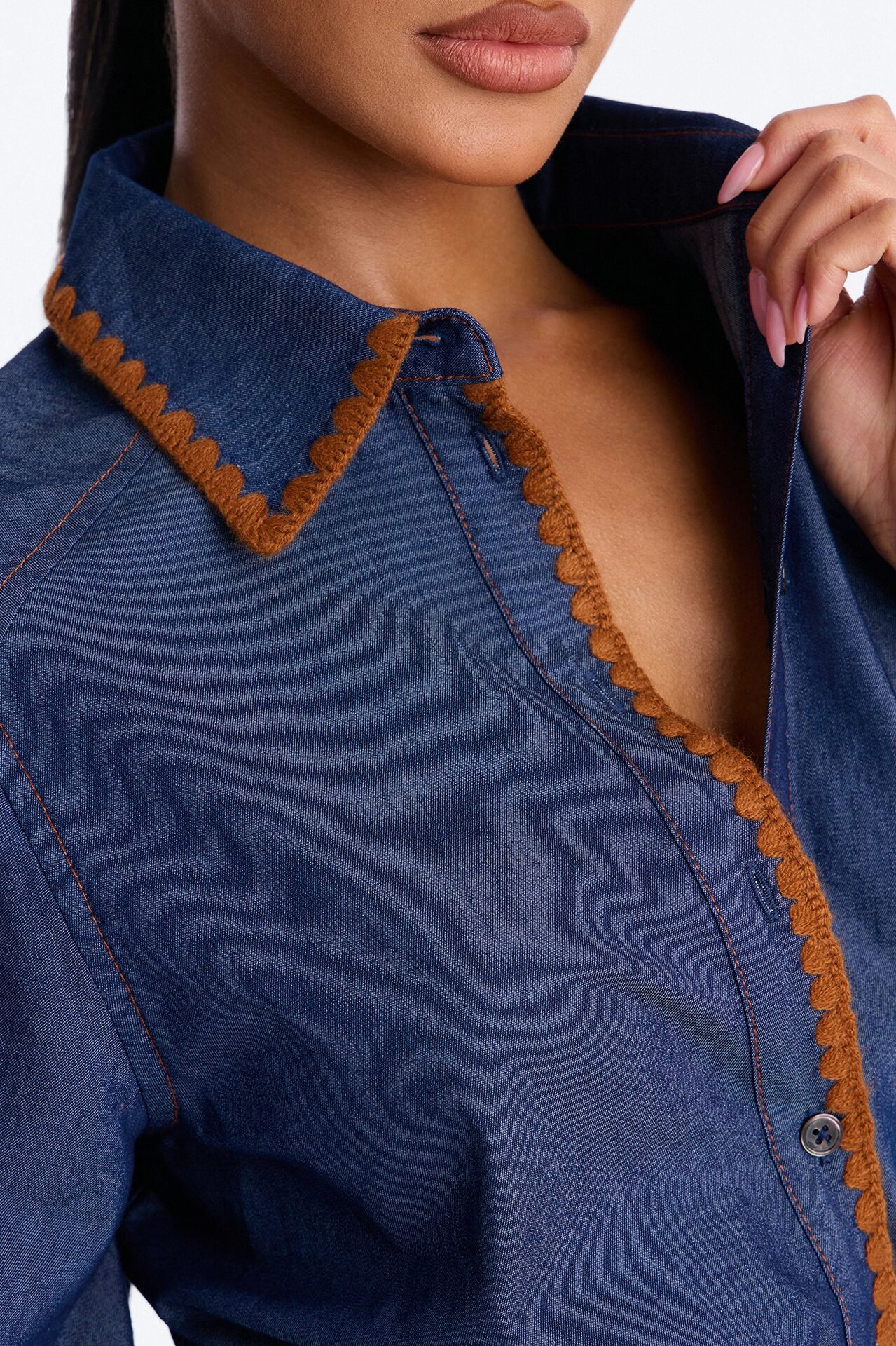 Jaika Denim Embroidered Romper - Dark Wash