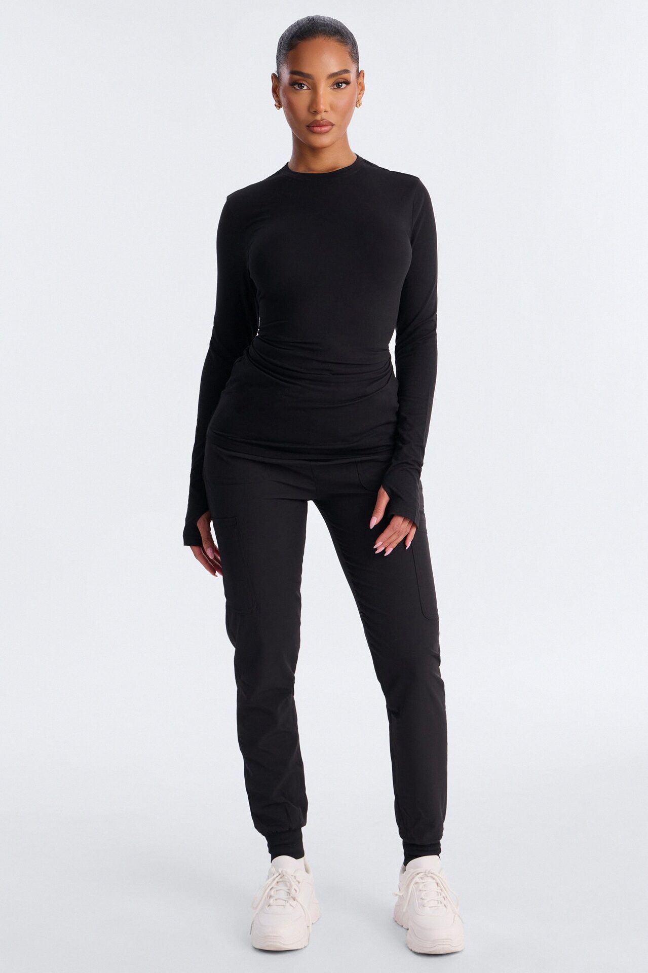 Daily Shift Long Sleeve Stretch Under Scrub Shirt - Black