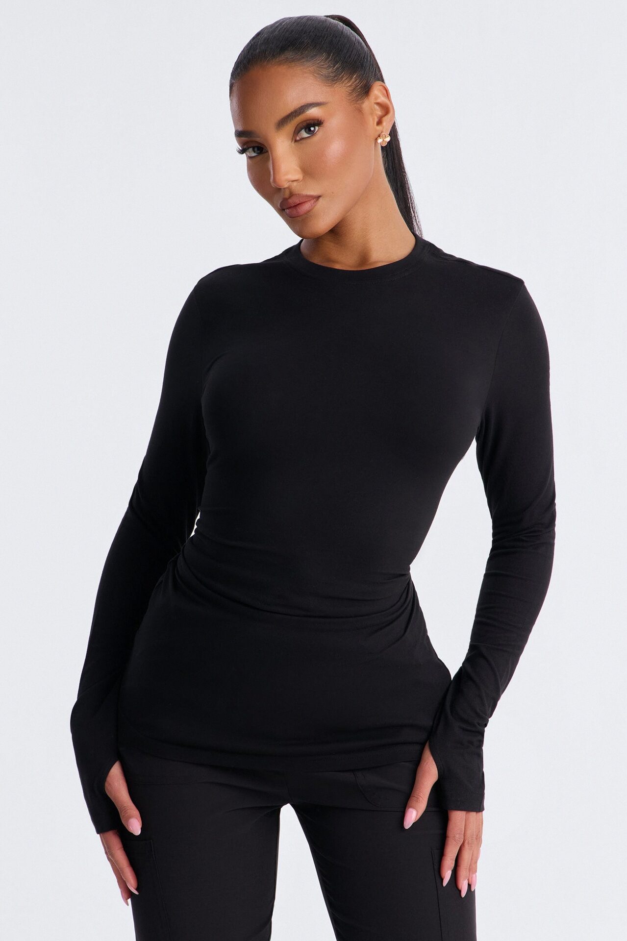 Daily Shift Long Sleeve Stretch Under Scrub Shirt - Black