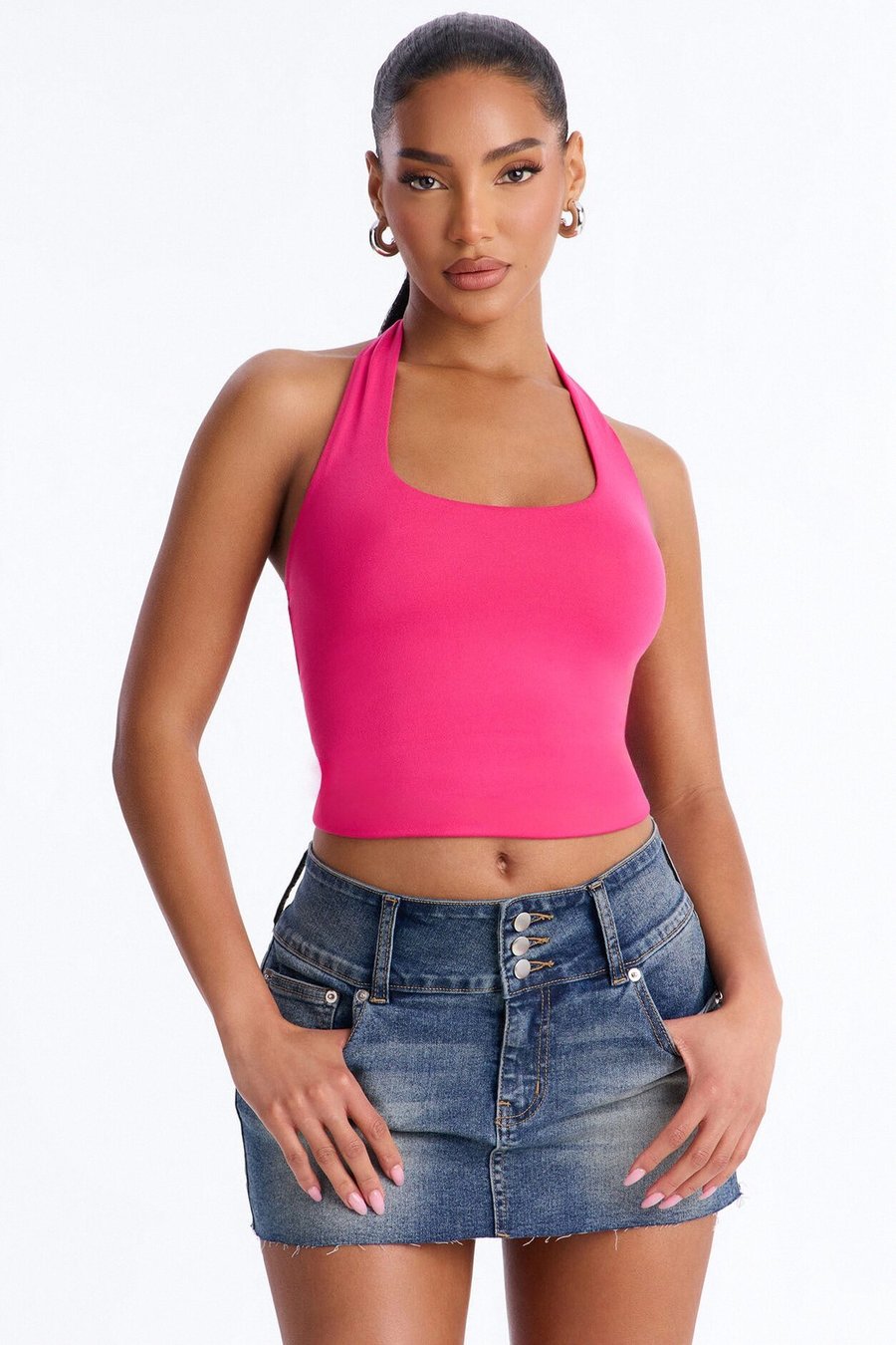 Ellie Double Lined Basic Halter Top - Pink