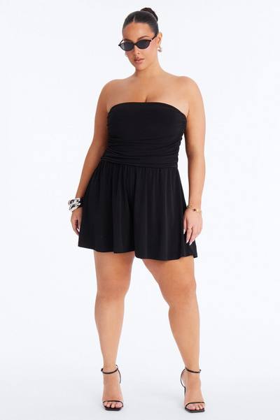 Krisha Strapless Flowy Romper - Black