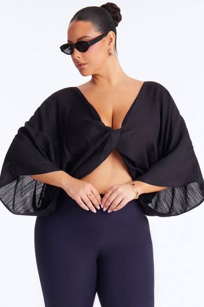Butter Me Up Knotted Linen Top - Black