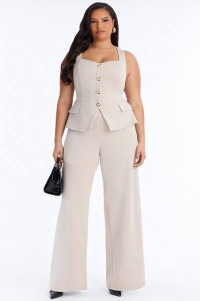 Gracia Hardware Wide Leg Jumpsuit - Stone