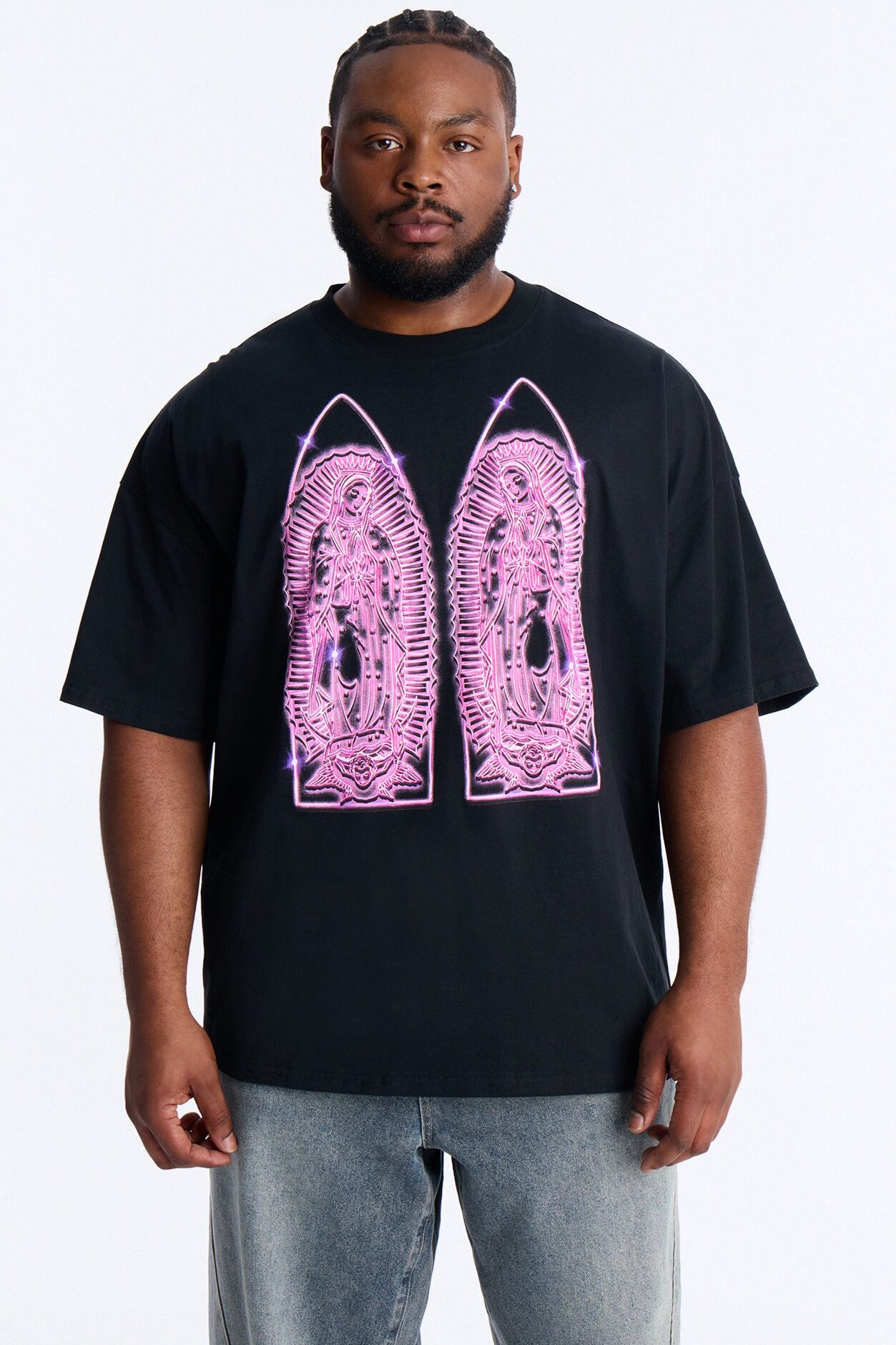 Mother Mary Protect Me Boxy Short Sleeve Tee - Black