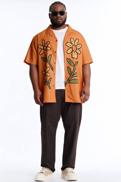 Relaxed Golden Sunshine Petals Button Up Shirt - Orange