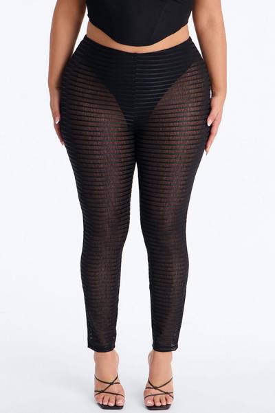 Kaylee Mid Rise Sheer Mesh Legging - Black
