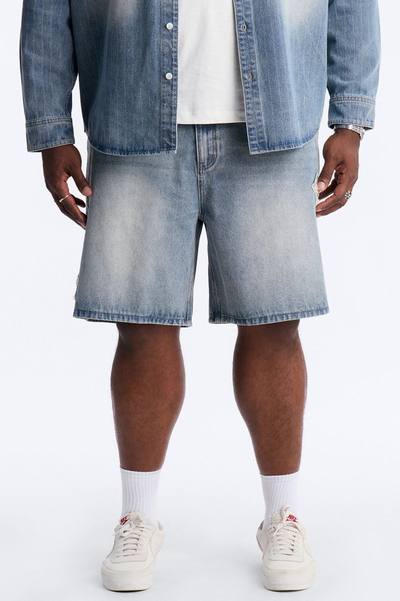 Relaxed Fragmented Star Gaze Denim Short - Vintage Blue Wash