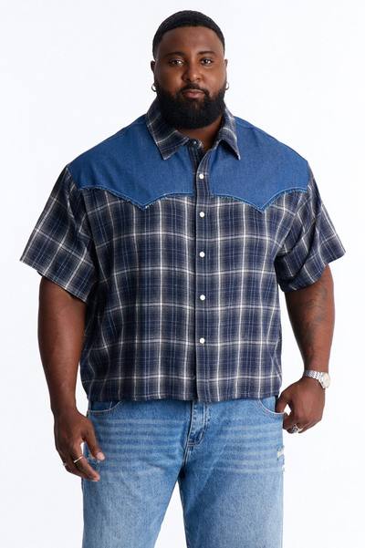 Sundown Mixed Media Button Up Shirt - Black