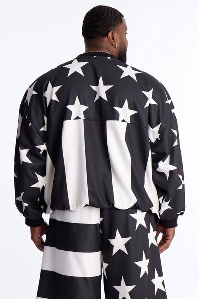 Stars And Stripes Oversized Crew Neck Sweatshirt - Black/White