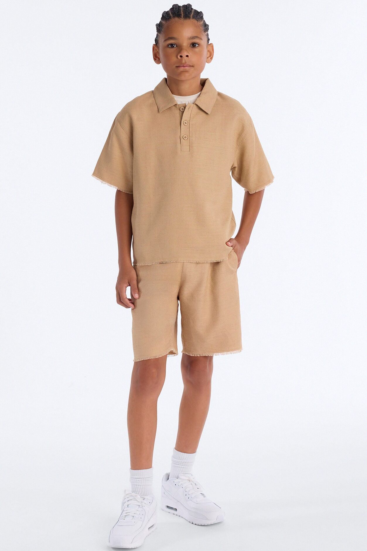 Mini Oversized Tropic Fearless Polo Shirt - Tan