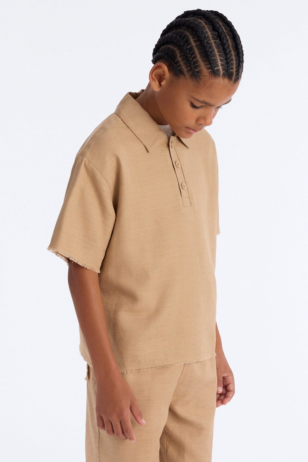 Mini Oversized Tropic Fearless Polo Shirt - Tan