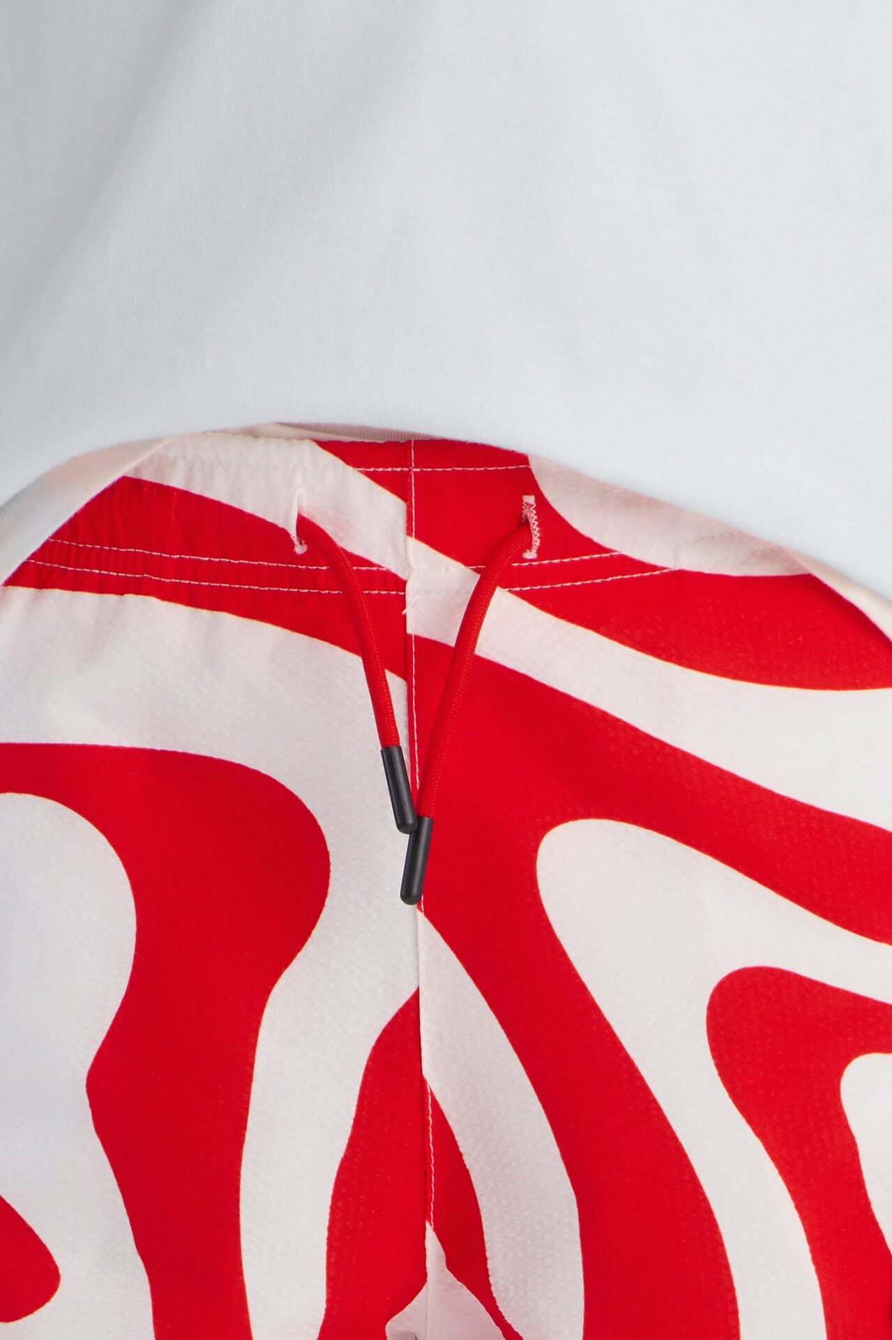 Mini Groovy Abstract Printed Seersucker Swim Trunk - Red