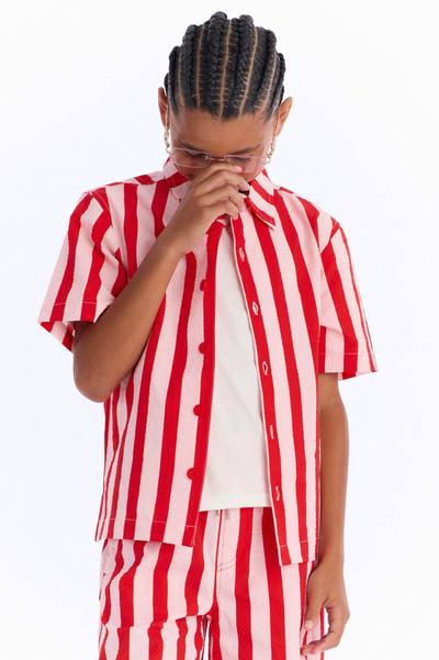 Mini Striped Party Seersucker Button Up Shirt - Red
