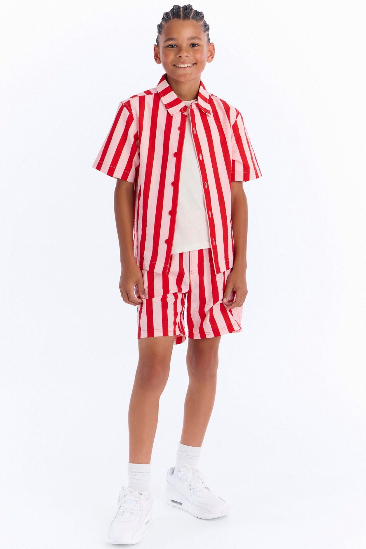 Mini Striped Party Seersucker Button Up Shirt - Red