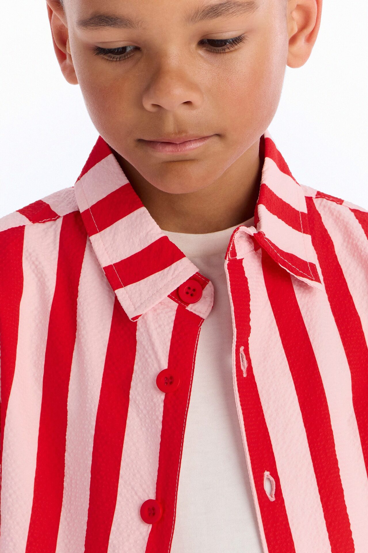 Mini Striped Party Seersucker Button Up Shirt - Red