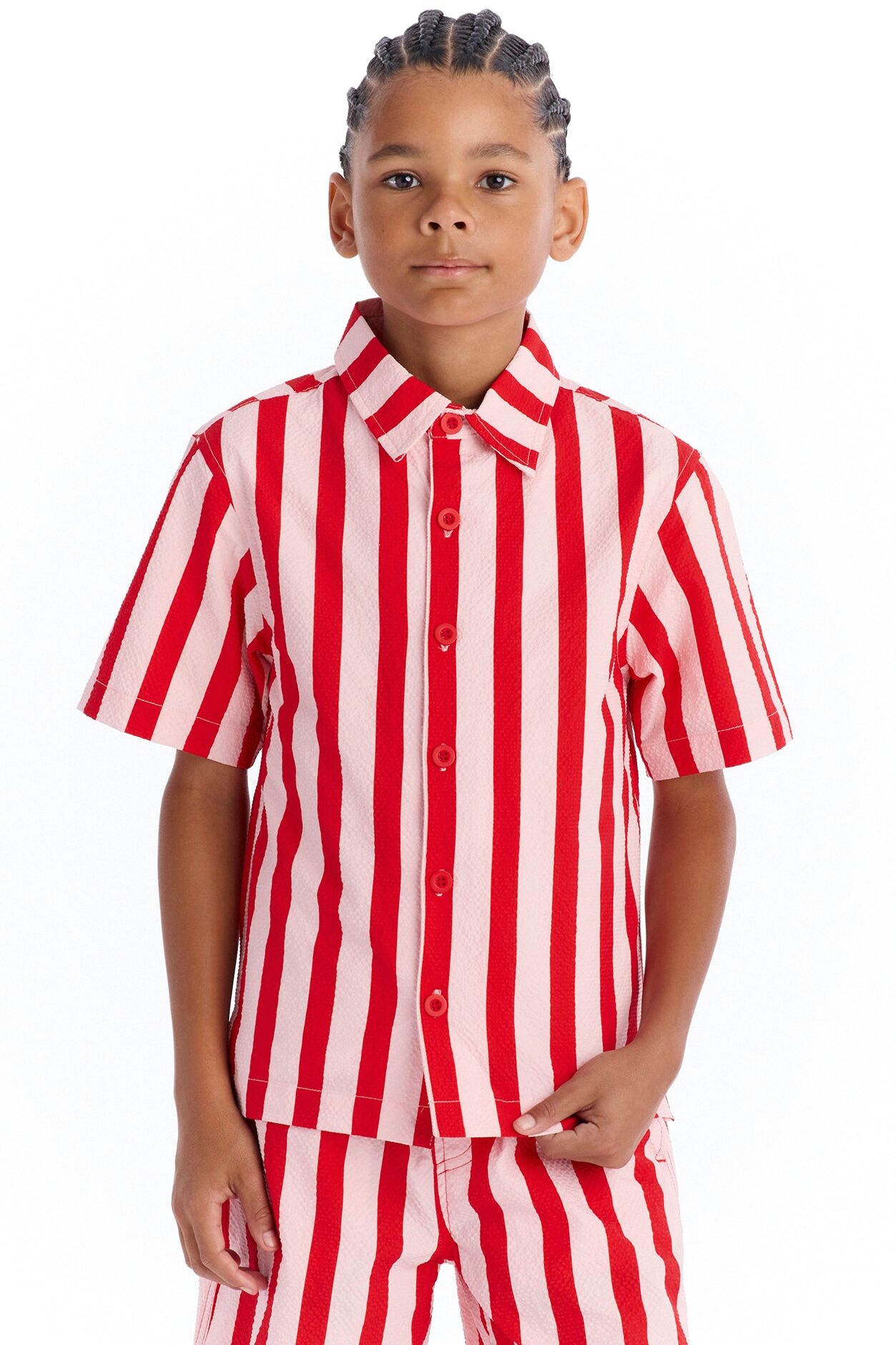 Mini Striped Party Seersucker Button Up Shirt - Red